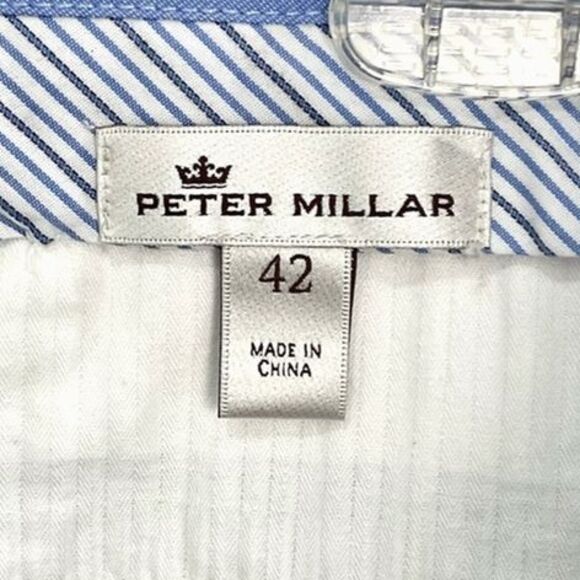 Peter Millar Summer Pinstripe Shorts Flat Front Sz 42 Blue & White Stripe Preppy - Picture 2 of 5
